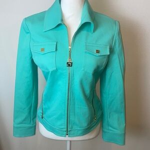 Retail $500 RARE St John Collection By Marie Gray Womens Teal Jacket Size P